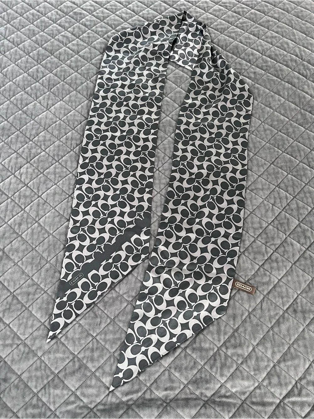 Coach Large Head Band Silk Scarf Wrap Monogram Navy Blue Purse Bow T